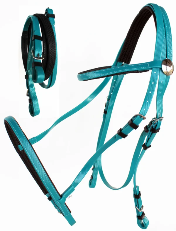 Pv-016 User-Friendly Turquoise Blue Western Style Racing Reins PVC/Nylon Horse Harness Bridle